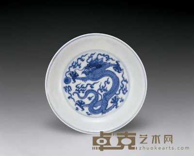 清康熙 青花云龙盘 直径16cm